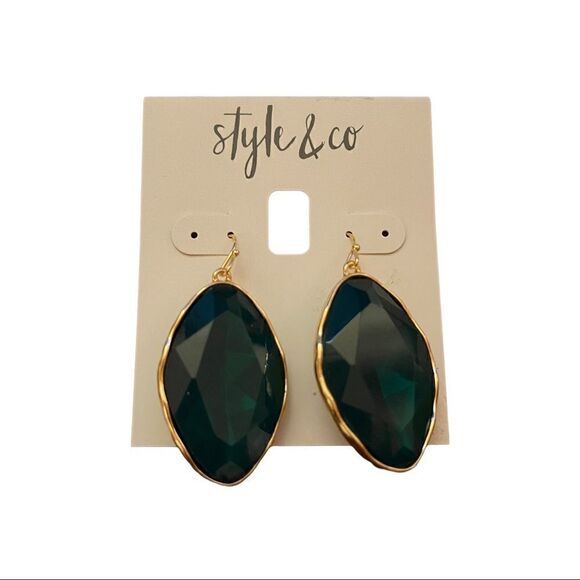 NWT Style & Co dangle earrings green gold - Picture 1 of 4